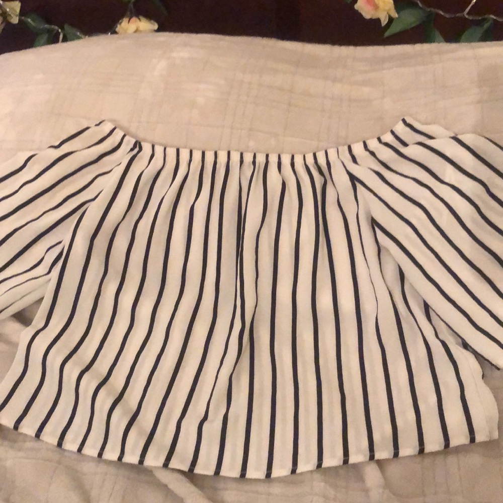 White and black off the shoulder top